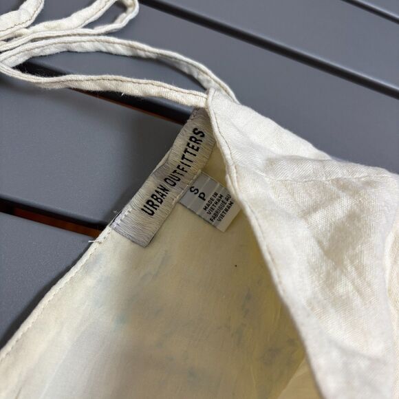 Urban Outfitters Serendipity Linen Babydoll Dress Womens S Cream Smocked V Neck - Picture 5 of 10